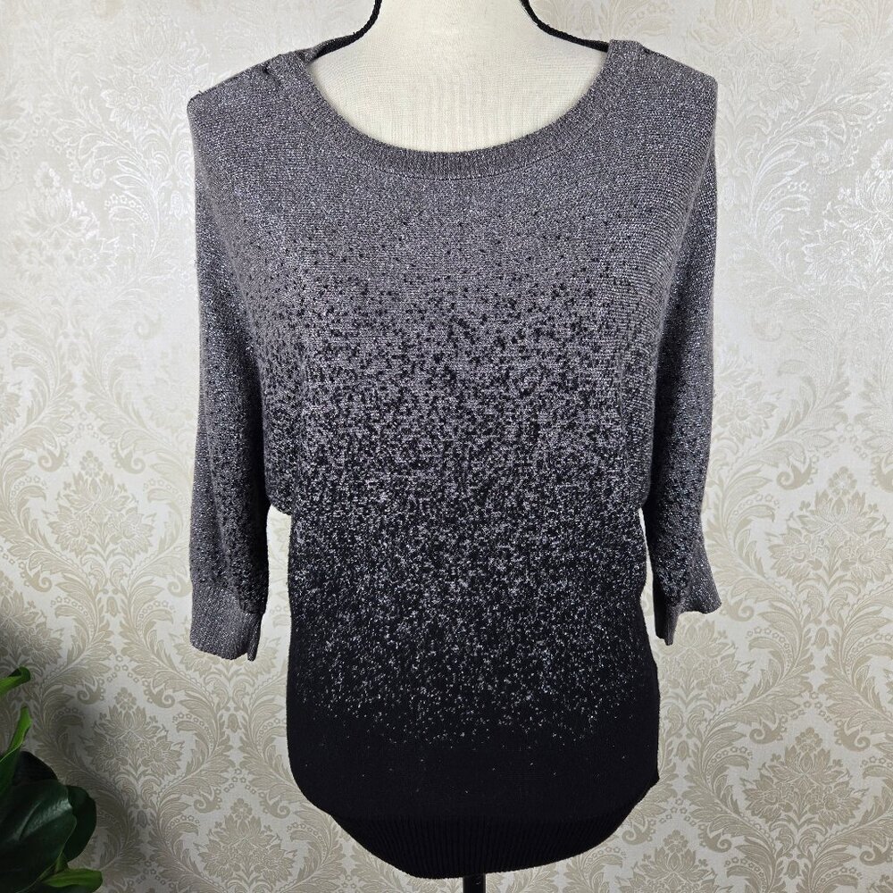 AGB Size Small Batwing Sweater Metaillic Ombre Silver to Black Knit 3/4 Sleeves